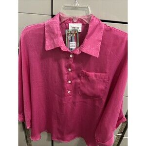 Andree By Unit Blouse Women Large Pink Work Classic Shirt Comfort NWT